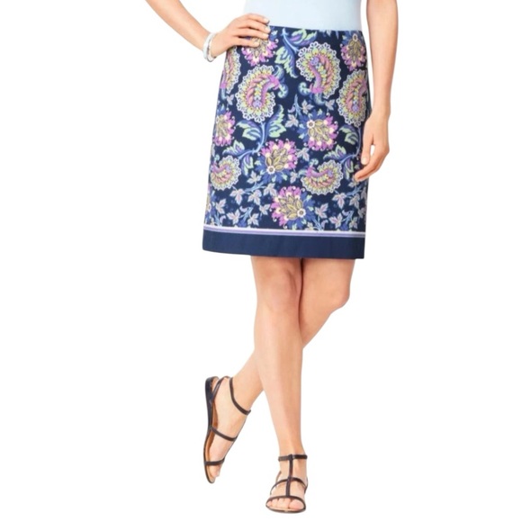 Talbots Paisley Floral Pencil Skirt Navy Size 16 Career Feminine Casual‎ Travel - Picture 1 of 10
